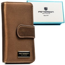 Pionowy portfel damski ze skóry naturalnej i ekologicznej w brązowym kolorze - Peterson