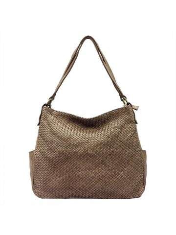 Torebka Damska Skórzana Shopperbag VS 023 Taupe Złote Okucia Mieści A4