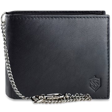 Elegancki Portfel Męski STEVENS Skóra Czarna RFID Łańcuszek Poziomy