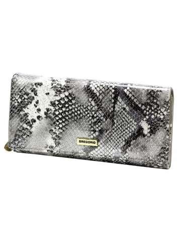 Skórzany portfel damski Gregorio SNR-106 popiel z RFID STOP i złotymi okuciami