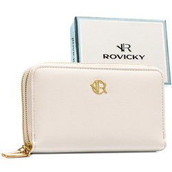 Duży, biały portfel damski ze skóry ekologicznej zamykany suwakiem - Rovicky