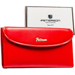 Czerwony, gładki portfel damski ze skóry ekologicznej zamykany na zatrzask magnetyczny - Peterson