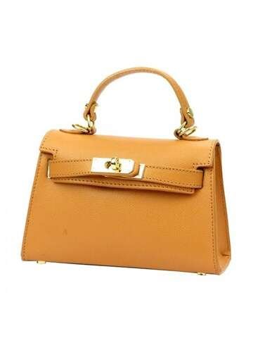 Torebka Damska Luka MELODY Kuferek Skórzany Camel z Dodatkowym Paskiem i Złotymi Zdobieniami