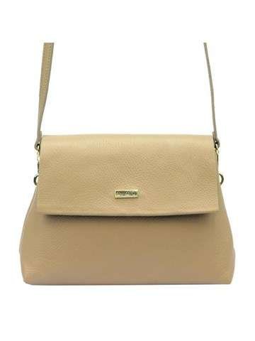 Torebka Skórzana MiaMore Dollaro Listonoszka Ciemny Beż Naturalna Skóra Złote Okucia