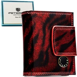 Czerwony, lakierowany portfel damski ze skóry naturalnej i ekologicznej z systemem RFID - Peterson