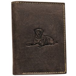 Portfel męski ze skóry naturalnej w brązowym kolorze z tłoczeniem w kształcie psa