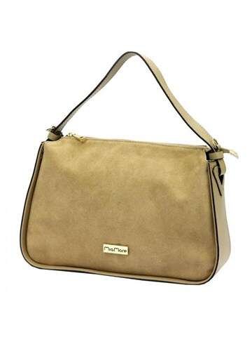 Torebka Damska MiaMore Beżowa Skóra Naturalna i Zamsz Listonoszka Złote Okucia Dopinany Pasek