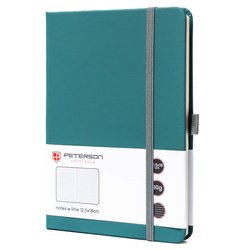 Zielony notes w formacie B6 zadrukowany w linie, wyposażony w pętelkę na długopis - Peterson