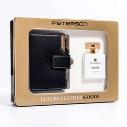 Zestaw prezentowy skórzany portfel damski na zatrzask i woda perfumowana