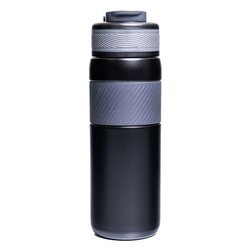 Czarny kubek termiczny ze stali nierdzewnej z silikonowym ustnikiem - Peterson