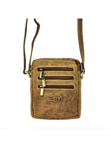 Saszetka Skórzana Wild Jasny Brąz Crossbody z Złotymi Okuciami