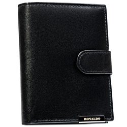 Duży, pionowy portfel męski ze skóry naturalnej w czarnym kolorze zamykany na zatrzask - Ronaldo