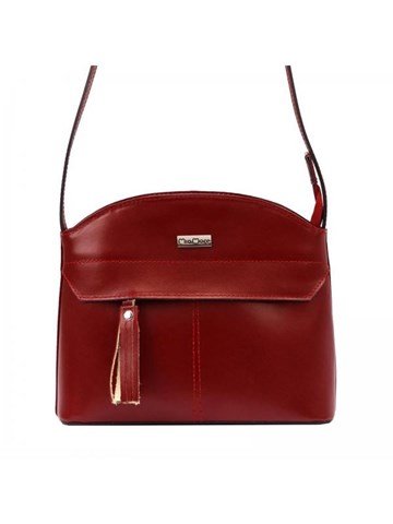 Torebka Skórzana Naturalna MiaMore 01-012 Czerwona Listonoszka Średnia z Ozdobnym Frędzlem i Regulowanym Paskiem