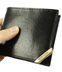 Poziomy portfel męski ze złotym akcentem skóra naturalna licowa Rovicky