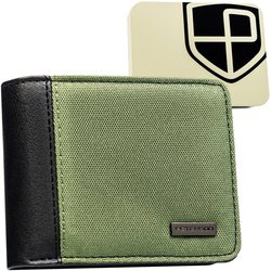 Zielono-czarny portfel męski wykonany ze skóry ekologicznej, model z systemem RFID - Peterson