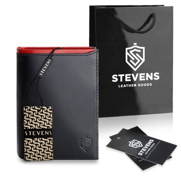 Portfel Męski Skórzany STEVENS Ochrona RFID Czarny PREMIUM na prezent Święta, pod choinkę
