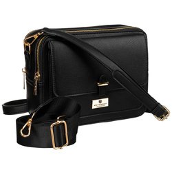 Czarna, miejska torba damska ze skóry ekologicznej z dwoma paskami w zestawie - Peterson