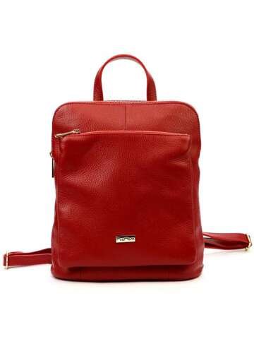 Skórzany plecak damski ciemny czerwony MiaMore 01-044 DOLLARO na szelkach