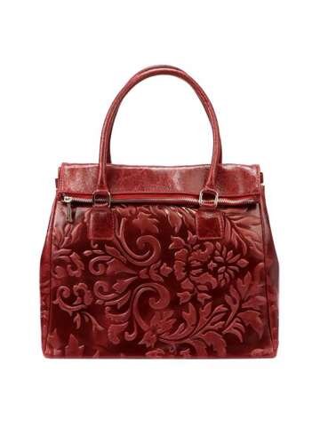 Torebka Skórzana Luka Shopperbag Duża Ciemnoczerwona Zielone Akcenty Mieści A4 z Dopinanym Paskiem