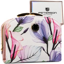 Mały portfel damski ze skóry ekologicznej w kwiatowy wzór - Peterson