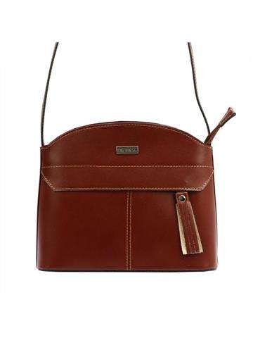 Torebka Skórzana Naturalna MiaMore Brązowa Listonoszka Crossbody z Frędzlem i Regulowanym Paskiem Seria 01-012