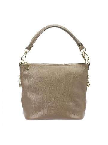 Torebka Skórzana Patrizia Elegancka Mała Taupe ze Skóry Naturalnej na Ramię z Złotymi Okuciami i Breloczkami