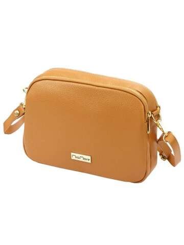 Torebka Damska Skórzana MiaMore 01-068 DOLLARO Camel Listonoszka Crossbody Złote Okucia