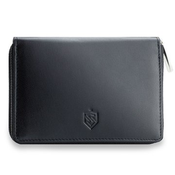 Portfel Damski Skórzany STEVENS Mały Czarny piórnik z RFID Secure