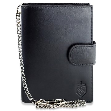 Ekskluzywny Portfel Męski STEVENS Skórzany Czarny z Łańcuszkiem RFID