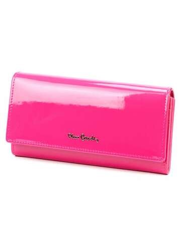 Portfel Damski Pierre Cardin 07 SHINY 100 Fuksja Skórzany z Elementami Lakierowanej Skóry