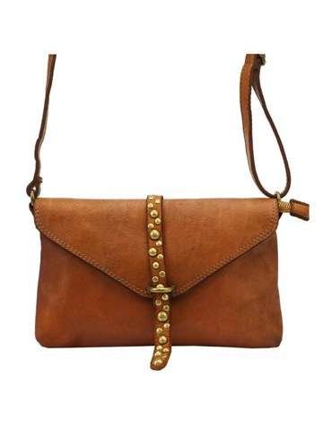 Torebka Skórzana Naturalna VS 013 Brązowa Listonoszka Crossbody Z Ozdobnym Zapięciem i Złotymi Okuciami
