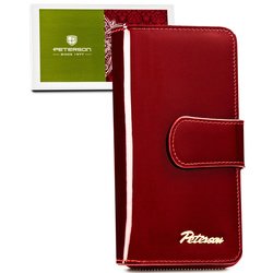 Lakierowany, pionowy skórzany portfel damski w czerwonym kolorze - Peterson