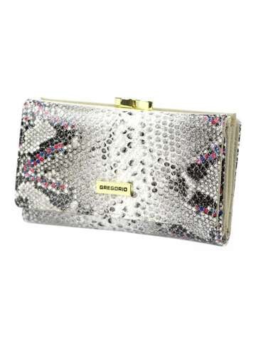 Skórzany portfel damski Gregorio SN-108 popiel + róż