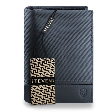 Portfel Męski STEVENS Wytrzymała Powłoka CARBON Skórzany Czarny RFID