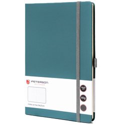 Zielony notes w twardej oprawie formacie A5 zadrukowany w linie, wyposażony w pętelkę na długopis - Peterson