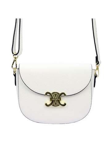 Torebka Skórzana Luka Dollar Biała Listonoszka Naturalna Ze Złotymi Okuciami