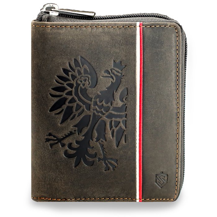 Portfel Męski Skórzany STEVENS Patriotyczny Orzeł Flaga Godło Brązowy Suwak Zamek RFID