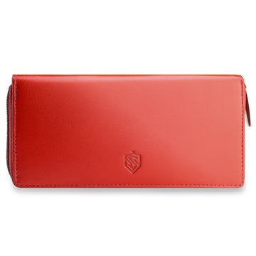 Portfel Damski Skórzany STEVENS Duży Czerwony Piórnik Na Zamek RFID 12 Kart