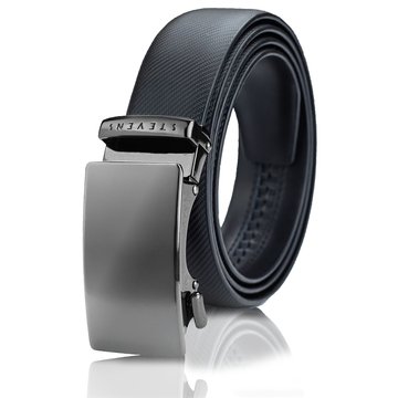 Pasek męski skórzany Stevens  czarny, karbonowy wzór, automatyczna klamra, szeroki, skóra naturalna