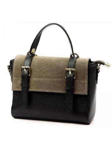 Damska Torebka Skórzana Luka 26-056 czarny + taupe