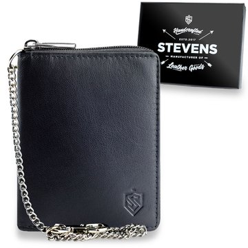Skórzany portfel męski duży na suwak STEVENS z łańcuszkiem