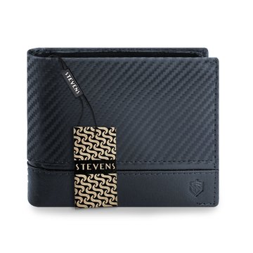 Portfel Męski Skórzany STEVENS Carbon Poziomy Zapinany Czarny Super-Odporny RFID