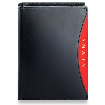 Portfel Męski Skórzany STEVENS Ochrona RFID Czarny + Czerwony Nowoczesny