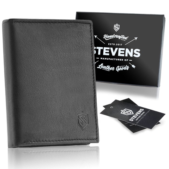 Portfel Męski STEVENS Skórzany Classic Czarny RFID SECURE