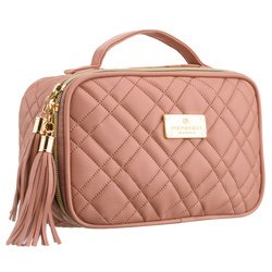 Jednokomorowa, różowa kosmetyczka z tkaniny syntetycznej z praktycznym uchwytem - Peterson