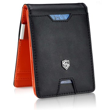 STEVENS Męski Portfel Skórzany Drobne na Zamek Klips slim nowoczesny z RFID Czarny na Karty na gotówkę prezent Pomarańczowy