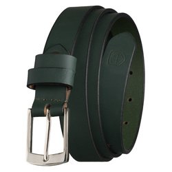 Skórzany, zielony pasek damski ze srebrną, klasyczną klamrą - Peterson