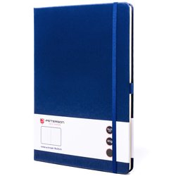Granatowy notes w formacie B5 zadrukowany w kropki i wyposażony w gumkę zamykającą - Peterson