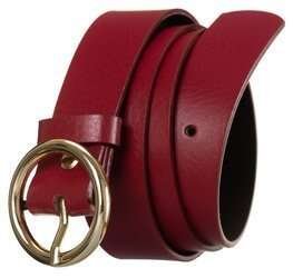 Połyskujący skórzany pasek damski ze złotą okrągłą klamrą Rovicky