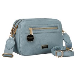 Modna niebieska listonoszka damska z dwoma paskami na ramię i brelokiem eko skóra Peterson